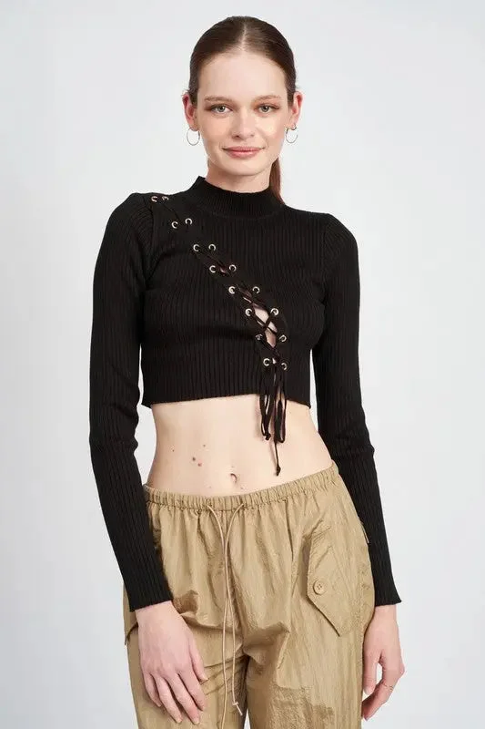 Eyelet Detailed Sweater Top With Drawstrings Trendy Women's Oversized