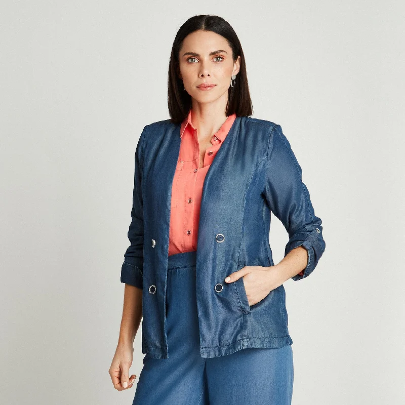 Blazer Azul Oscuro Manga Larga Athletic Women's High - 