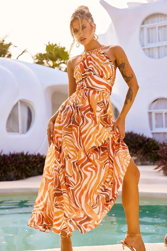 Lorena Maxi Dress - Orange Trendy Women's 