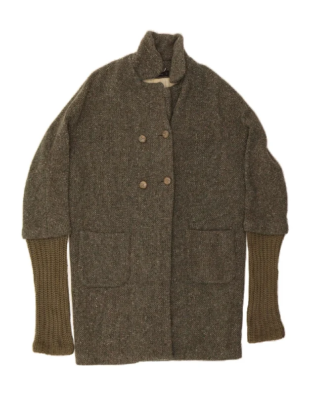 TWIN-SET Womens Double Breasted Overcoat Small Grey Flecked Wool Youthful Women's Anime - inspired