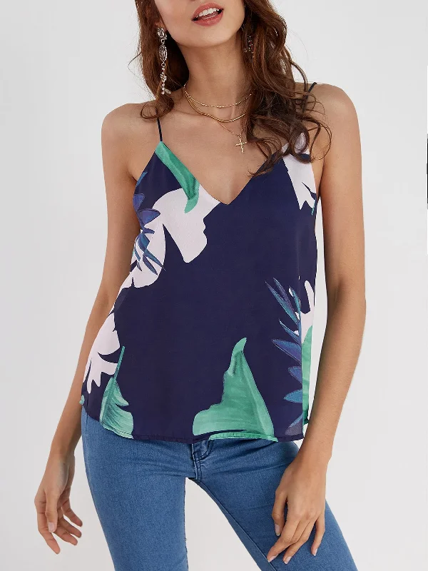 Wholesale V-Neck Geometrical Sleeveless Navy Camis Gym
