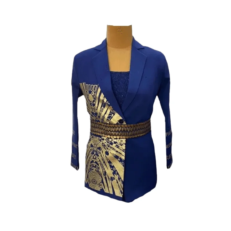 Navy Blue Sagrada Blazer with Belt Earthy Women's Hemp - based