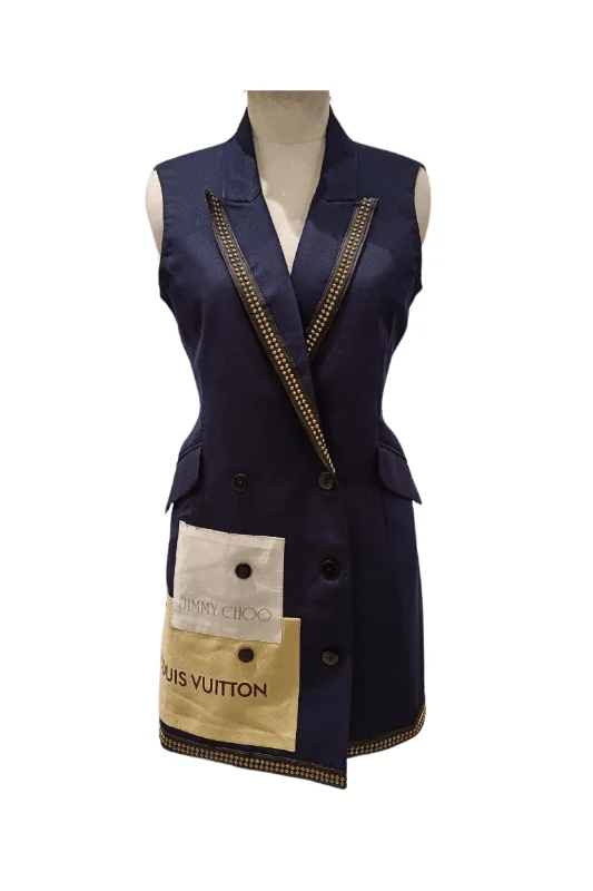 Navy Blue Upcycled Blazer Dress Casual Women's Japanese 