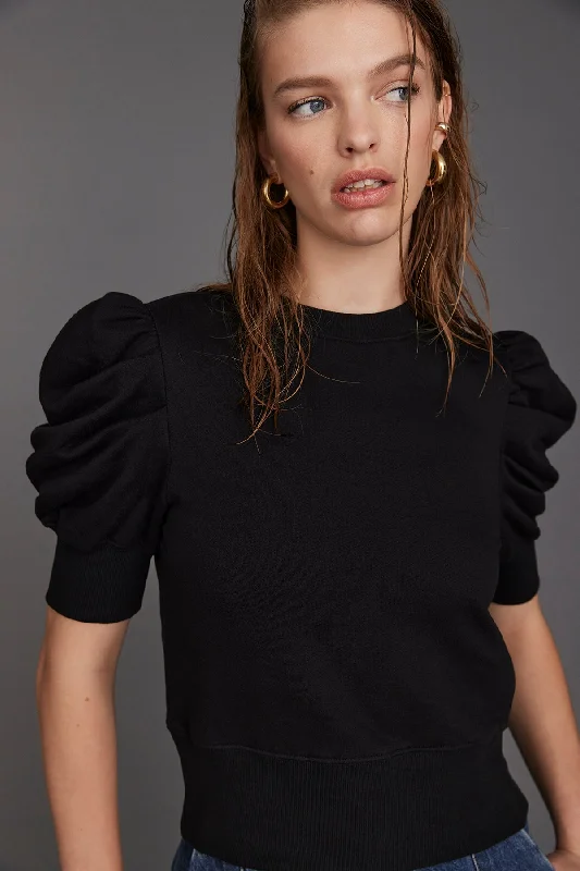The Just Enough Puff Short Sleeve Sweatshirt in Black Classic Women's Tweed