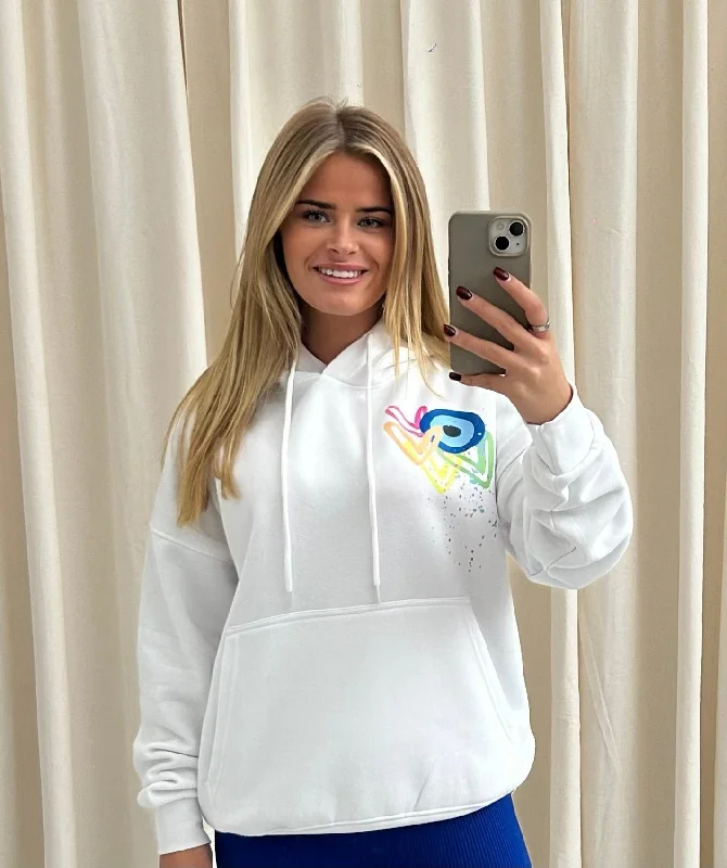 Neon Heart/Evil Eye Graffiti Hoodie White Gym