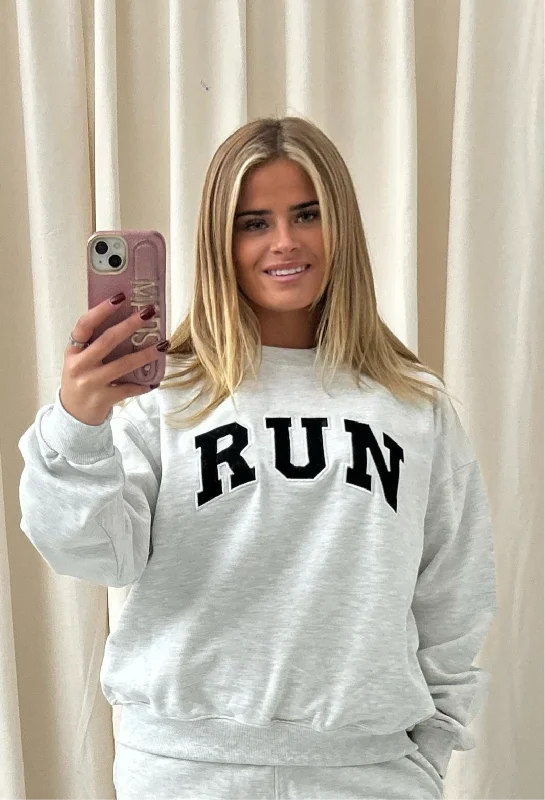Run Appliqué 100% Cotton Sweatshirt Ash Grey Business