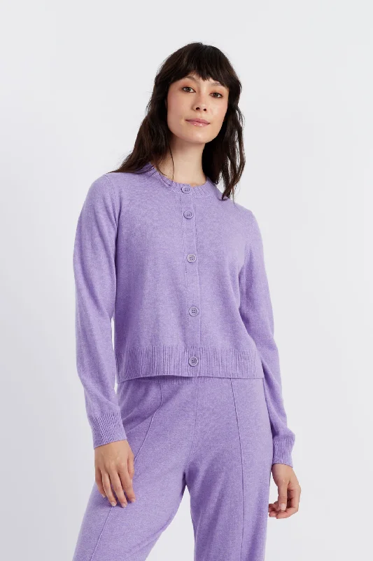 Lavender Wool-Cashmere Crew Neck Cardigan Earthy Women's 