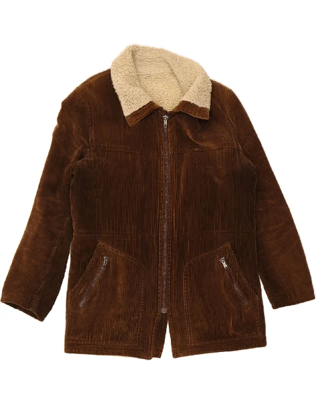 VINTAGE Womens Corduroy Sherpa Jacket IT 52 2XL Brown Cotton Confident Women's Power
