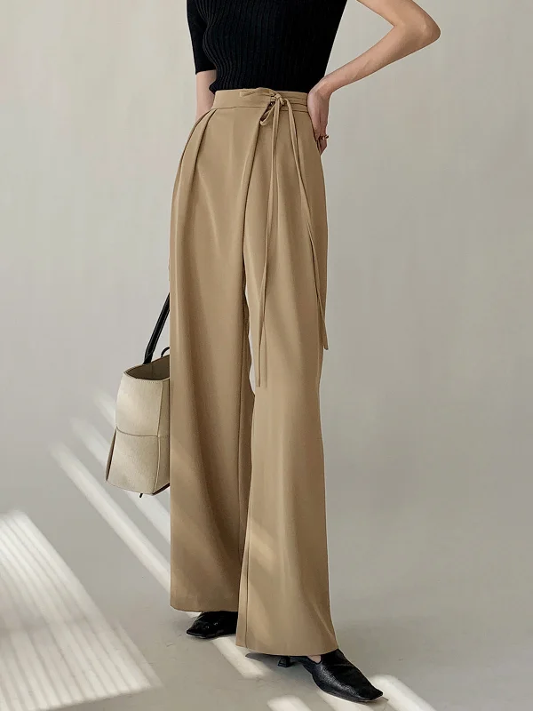 BerryBetty - Tie Waist Flowy Wide Leg Dress Pants Modern Women's 