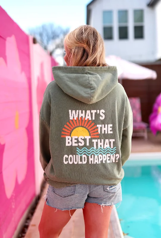 What's The Best That Could Happen (Matcha) - "My Go To" Oversized Acid Washed Hoodie Casual Women's Loose - fitting