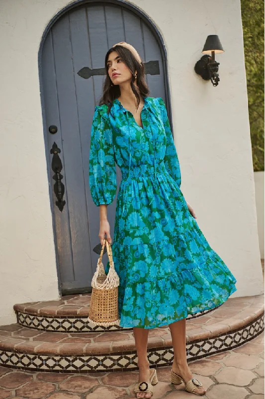 Amren Floral Smocked Midi Dress Youthful Women's Anime - inspired