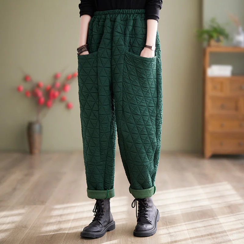 Women Winter Retro Plus Size Quilted Cotton Thick Harem Pants French