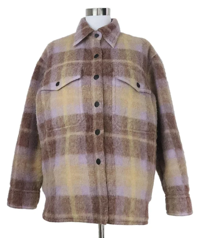 Moncler Lilac & Brown Plaid Wool Jacket sz 2 purpose