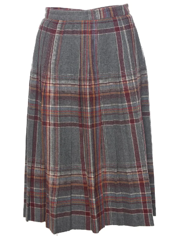 Checked Pleated Skirt - S Stylish Women's Tropical 