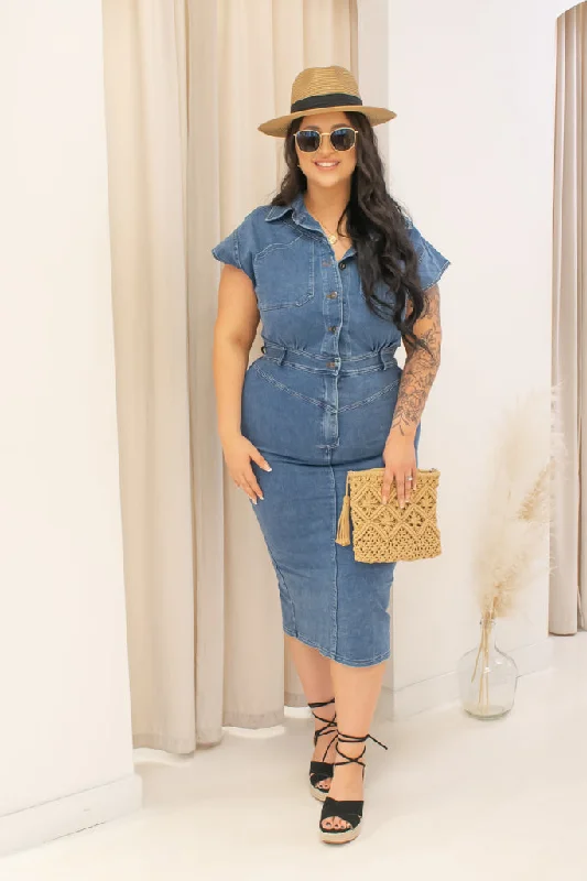 NEW AVIE DENIM MAXI DRESS Elegant Women's 
