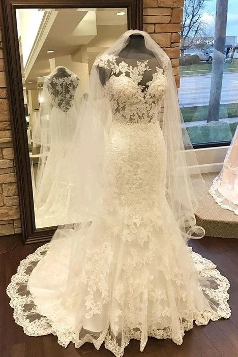 Sleeveless Fit&flare Wedding Gowns Lace Sheer Neckline Earthy Women's Hemp - based