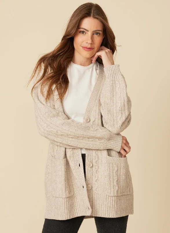 Ellen Cable Cardigan - Biscuit Sleek Women's Metallic