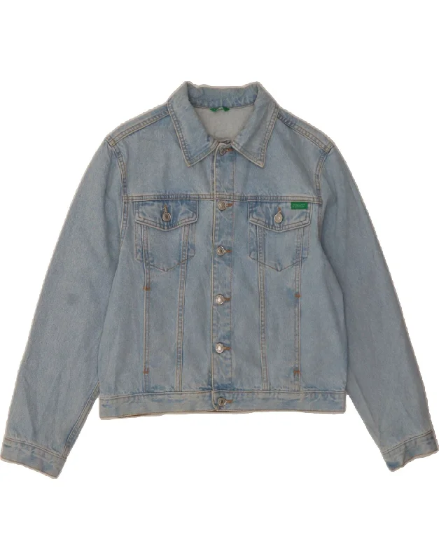 BENETTON Womens Crop Denim Jacket UK 18 XL Blue Cotton Australian Beach