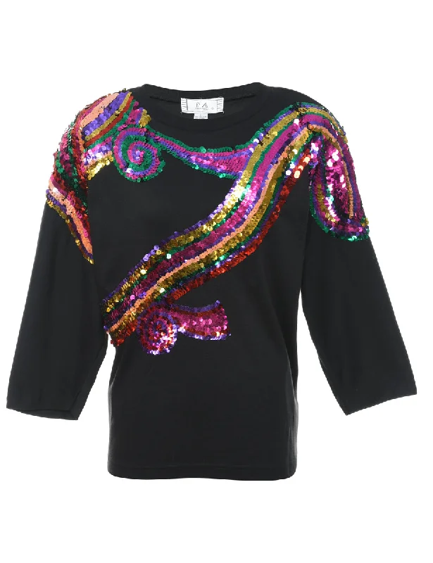 Black & Multi-Colour Sequined Sweatshirt - L Practical Women's Multi - 
