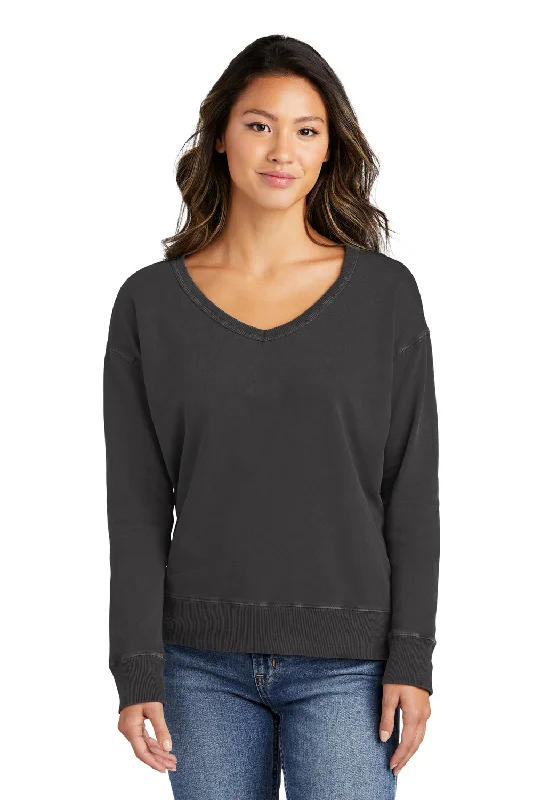 Port & Company Womens Beach Wash Garment Dyed V-Neck Sweatshirt - Coal Grey Earthy Women's Hemp - based