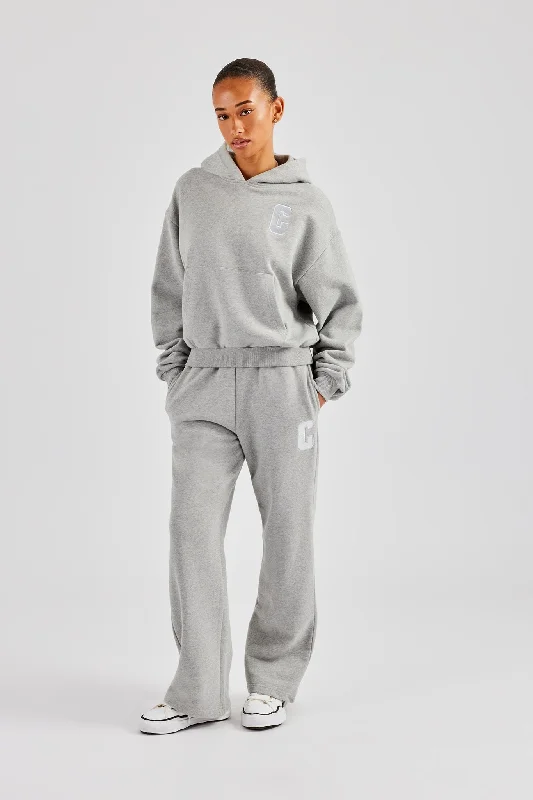 Embroidered C Boxy Hoodie - Grey Marl Trendy Women's 