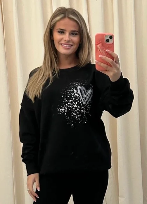 Grey Heart Graffiti Sweatshirt Black Hip Women's Urban
