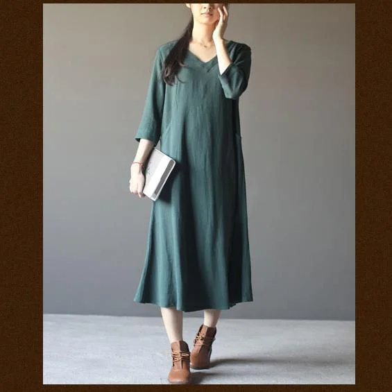 blackish green linen sundress cotton maxi dress performance