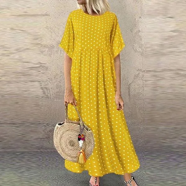 Dot Large Loose  Two-piece Cotton Linen Dress Summer New Plus Size Sundress Female Cloth Geometric