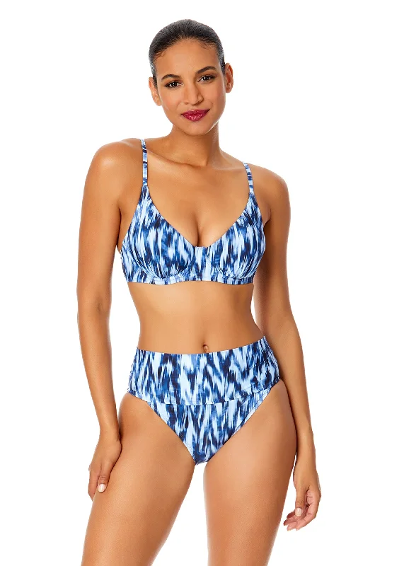 Women's Tie Dye Ikat Elongated Triangle Underwire Bikini Swim Top Vacation