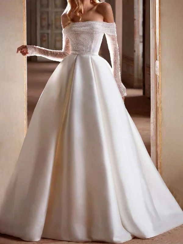 A-line White Glitter Wedding Dress | Sparkle Princess Gowns Casual Women's Loose - fitting A-line White Glitter Wedding Dress | Sparkle Princess Gowns Casual Women's Loose - fitting
