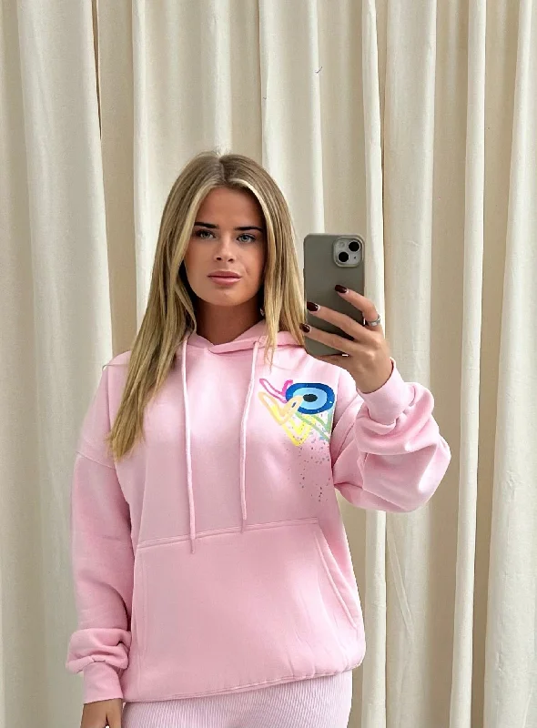 Neon Heart/Evil Eye Graffiti Hoodie Pink Bohemian Women's Free