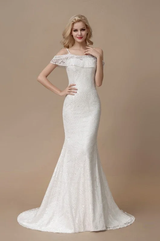 Off-the-shoulder Flutter Sleeves Lace Wedding Dresses Mermaid Tough Women's Military - inspired
