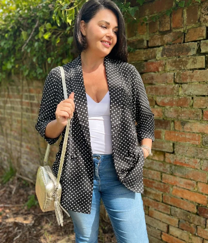 Black and White Polka Dot Lightweight Blazer Casual Women's Japanese 