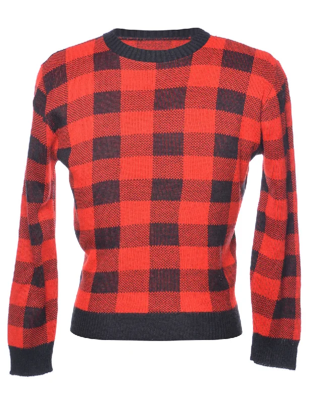 Checked Jumper - L Traditional Women's Wool