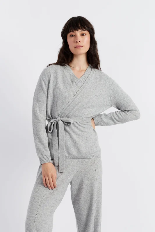 Light-Grey Wool-Cashmere Wrap Cardigan Vacation
