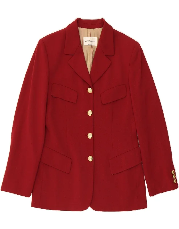 RITZ SADDLER Womens 4 Button Blazer Jacket UK 10 Small Maroon Acetate Geometric