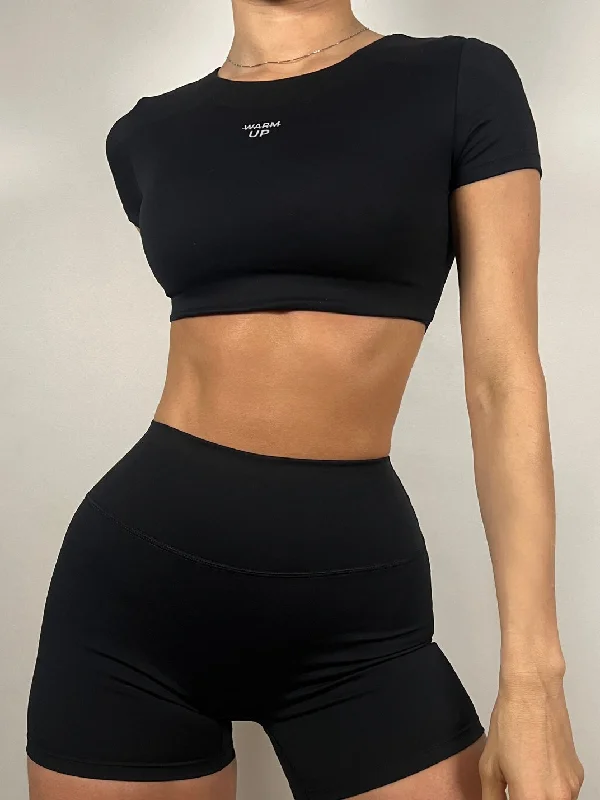 Black Timeless Cropped T-shirt Preppy Women's College