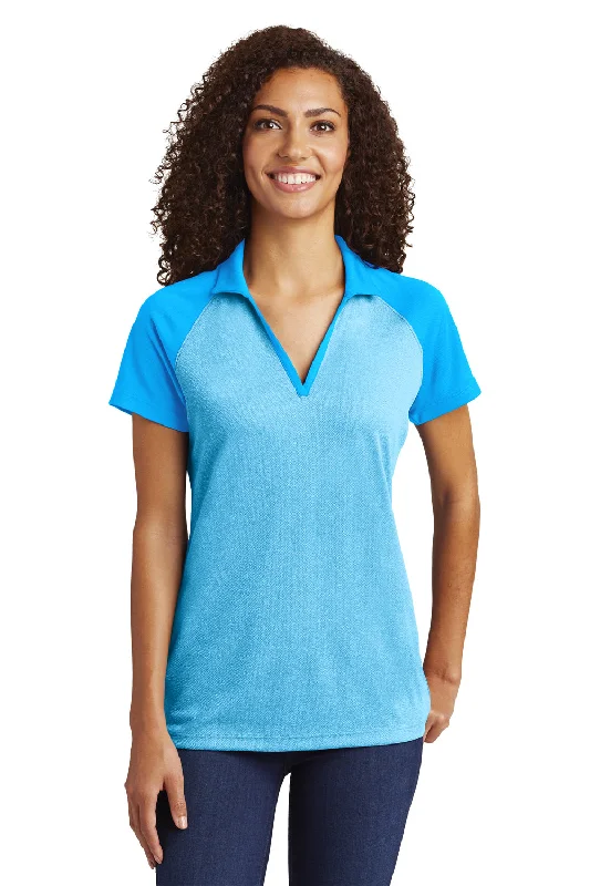 Sport-Tek Womens RacerMesh Moisture Wicking Short Sleeve Polo Shirt - Heather Pond Blue/Pond Blue - Closeout Luxurious Women's High - end Sport-Tek Womens RacerMesh Moisture Wicking Short Sleeve Polo Shirt - Heather Pond Blue/Pond Blue - Closeout Luxurious Women's High - end