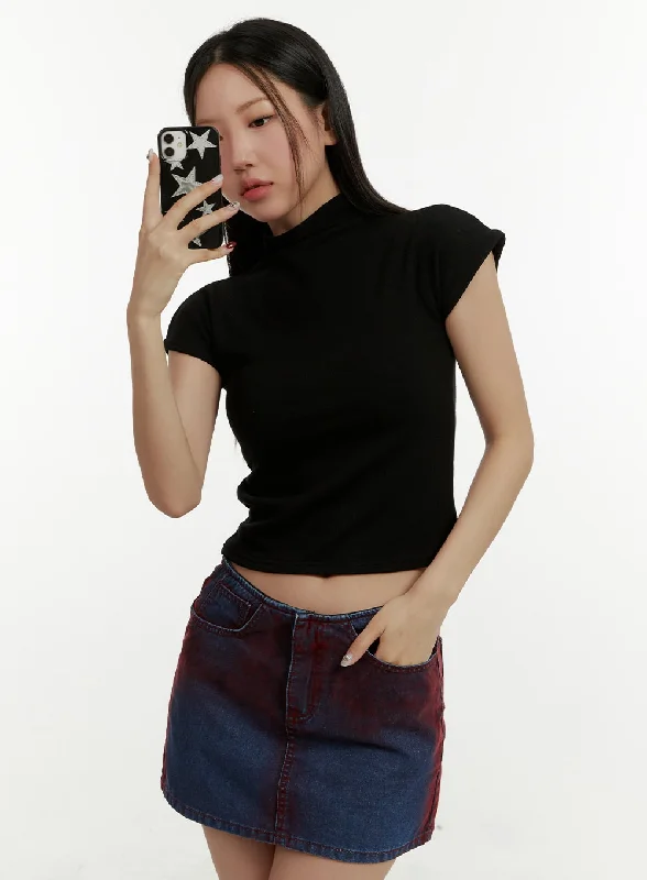 Mock Neck Short Sleeve Crop Tee CY408 Scandinavian