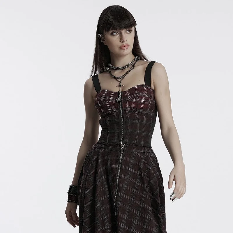Women's Punk Zipper Gradient Plaid Vest Athletic Women's 