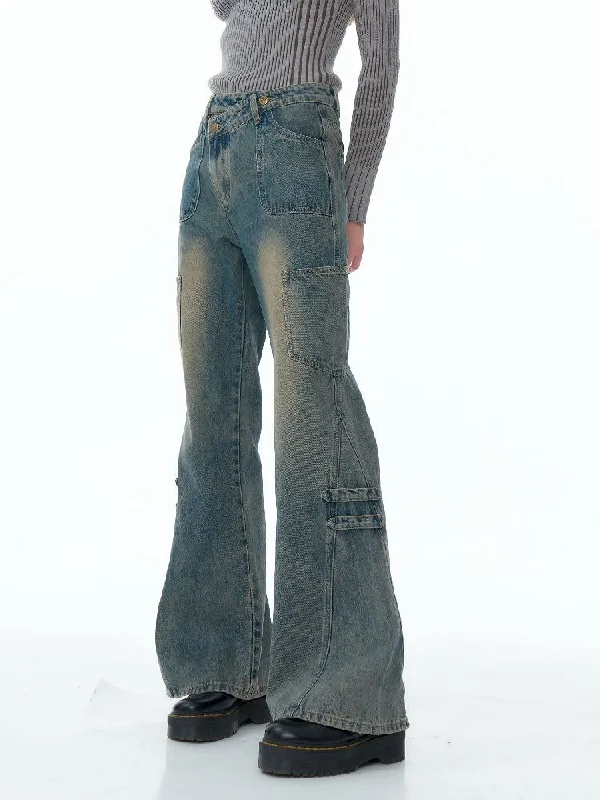 Straight Wide Leg Washed Jeans【s0000011489】 Tough Women's Military - inspired