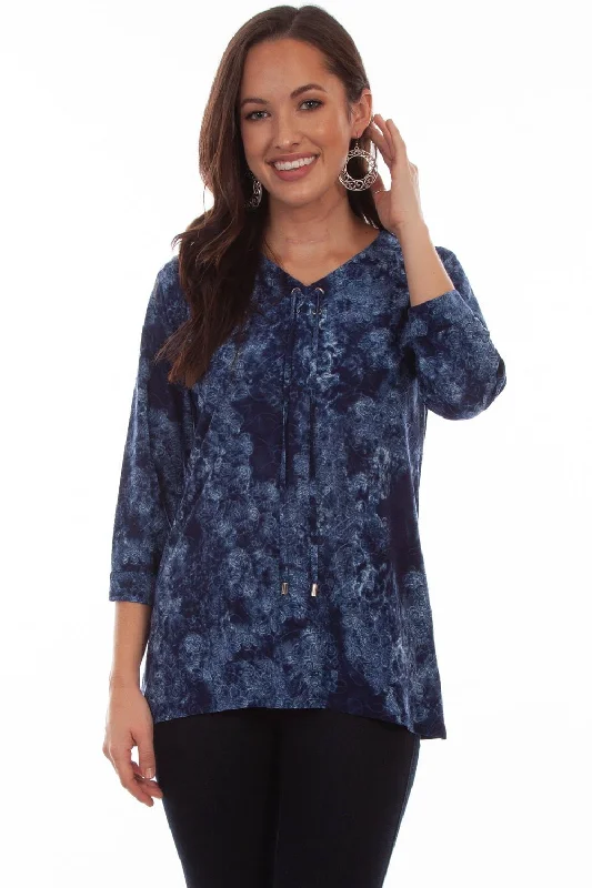 Scully Womens Navy Polyester Criss-Cross S/S Blouse Feminine Women's Soft 