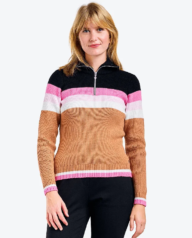 SIZE L - NIVO Gabriella Knit Half Zip Sweater 221 Black Traditional Women's Wool