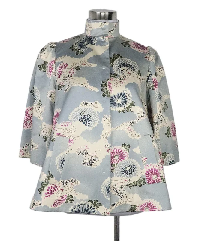 CO Grey Floral Cotton Jacket sz 2 Refined Women's Hand - crafted