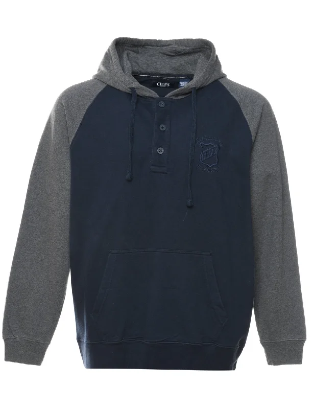 Chaps Grey & Navy Contrast Colour Hooded Sweatshirt - L Hip Women's Retro