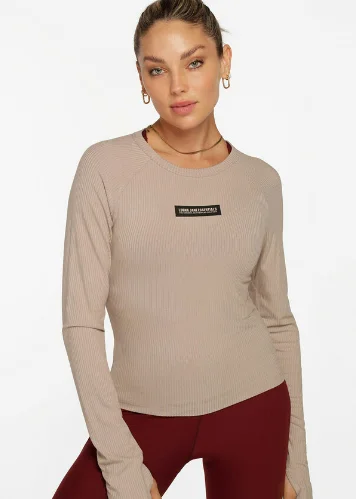 Lorna Jane Warm Up Rib Long Sleeve Top - Off White Contemporary 