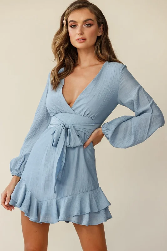Maddox Long Sleeve Layered Ruffle Hem Dress Midnight Blue Refined Women's Hand - crafted