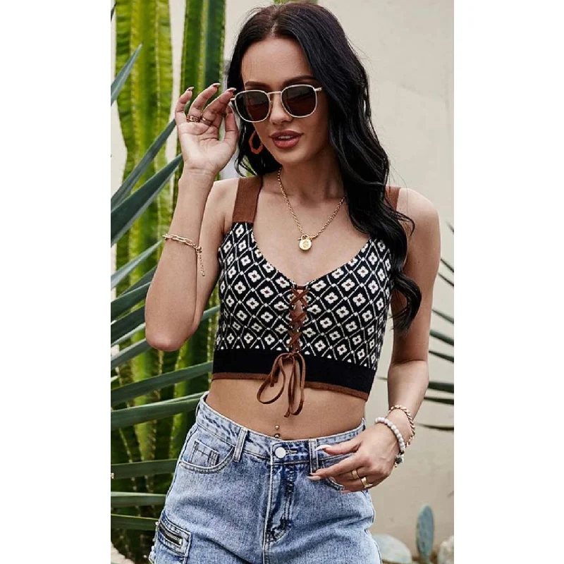 Sleeveless Cropped Sweater Top Bohemian Women's Free