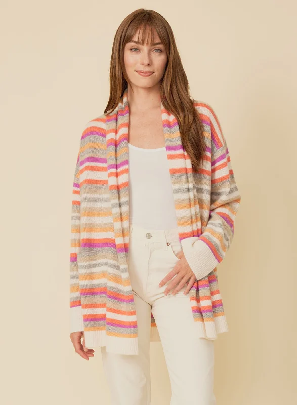 Bixby Cashmere Cardigan - Coral Combo Refined Women's Hand - crafted
