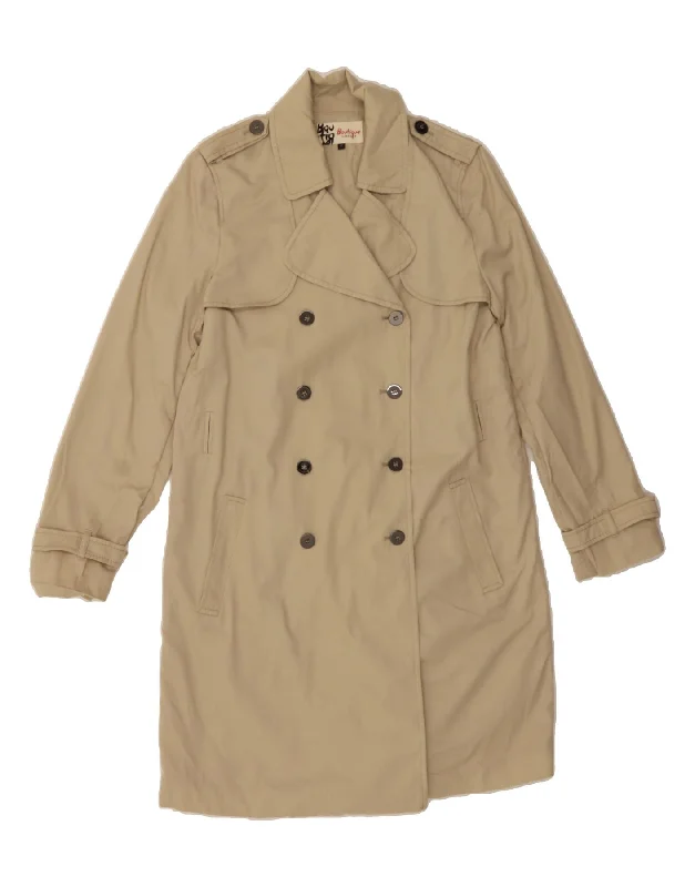 JAEGER Womens Double Breasted Coat UK 12 Medium Beige Cotton Relaxed Women's Beachy